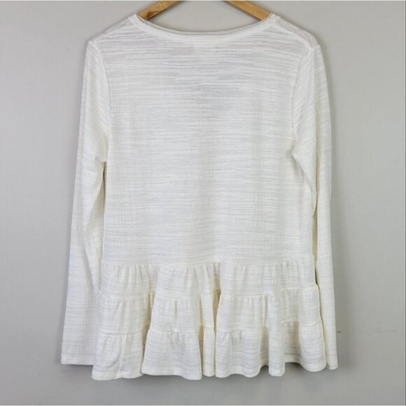 𝅺deletta Anthropologie Thea Peplum Tierd Ruffle Long Sleeve Top Ivory XS - Picture 6 of 12